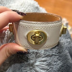 Coach Cream Leather Cuff Bracelet with Gold Turn-Lock